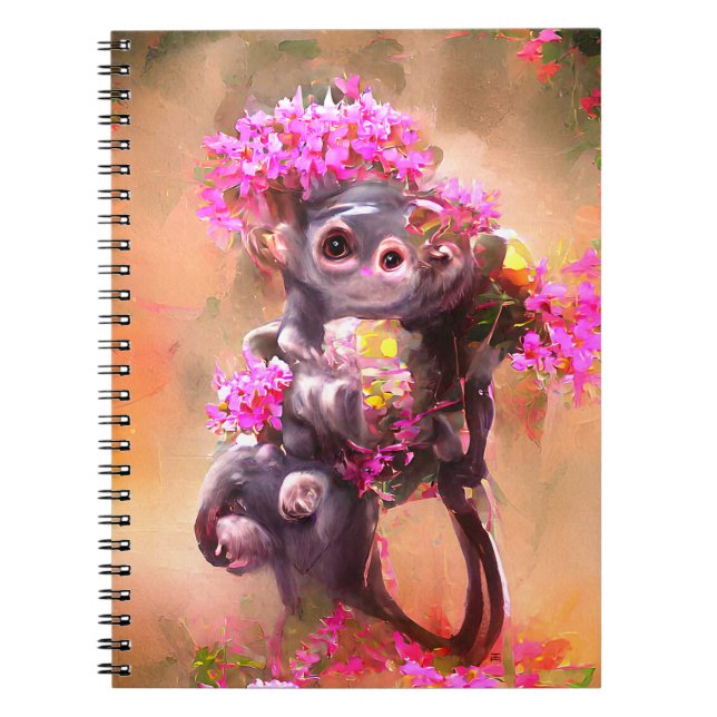 Baby Monkey with Flowers  Notebook (Front)