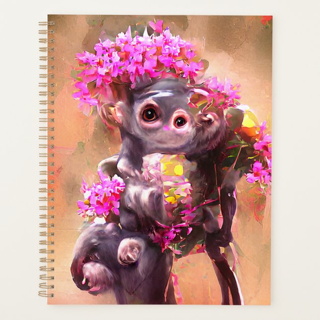 Baby Monkey with Flowers   Planner (Front)