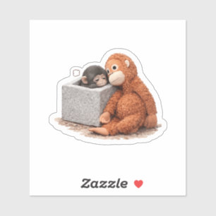 Baby Monkey with Surrogate Doll Hug Vinyl Sticker