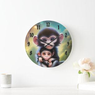 Baby Monkeys Large Clock