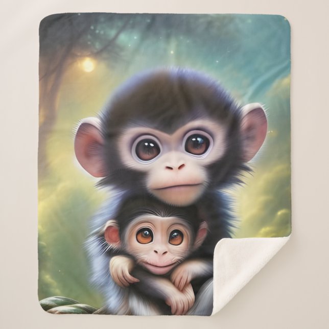 Baby Monkeys Sherpa Blanket (Front)