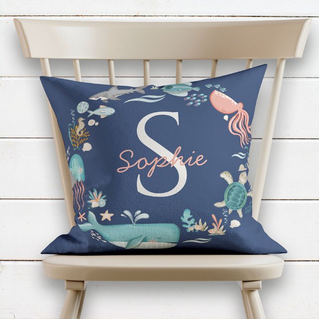 Baby Monogram Blue Under the Sea Octopus Cushion (Creator Uploaded)