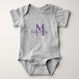 baby monogram grey unisex name personalise minimal bodysuit