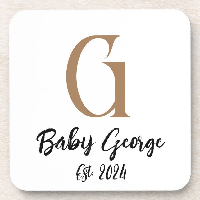 Baby monogram name minimal simple  coaster (Front)