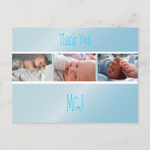 Baby monogram thank you, insert your photos announcement postcard