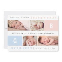 Baby Monograms Boy Girl Twins 4 Multi Photo Birth