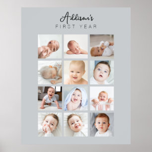 Baby Monthly Photo Poster First Year Grey