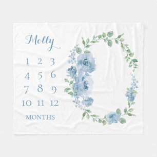 Baby Months Blue Floral Monogrammed Fleece Blanket