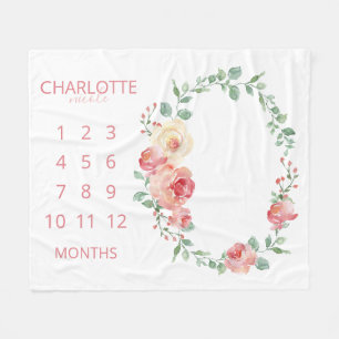 Baby Months Blush Pink Floral Monogrammed Fleece Blanket