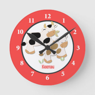 Baby Moo Cow Farm Personalised Wall Clock Red