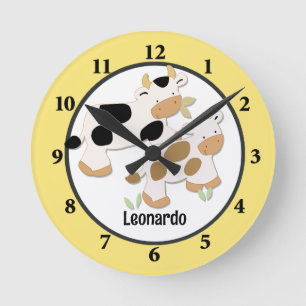 Baby Moo Cow Farm Personalised Wall Clock Yellow
