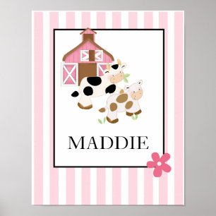 Baby Moo Cow Farm Pink Name Print Personalised