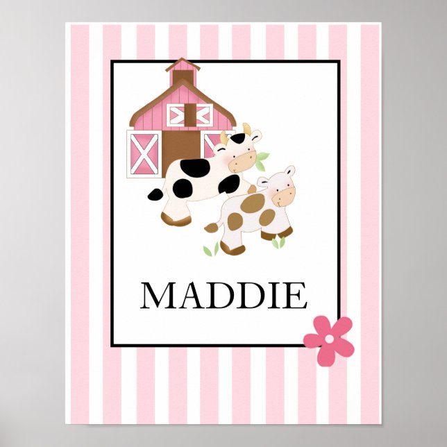 Baby Moo Cow Farm Pink Name Print Personalised (Front)