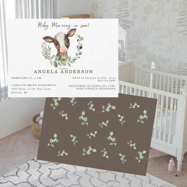 Baby Moo-ving in Soon Eucalyptus Baby Shower Invitation (Creator Uploaded)