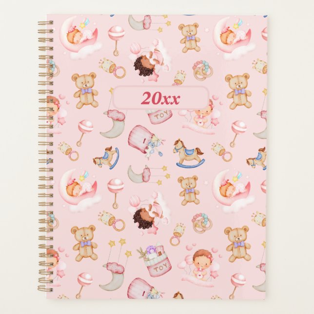 Baby Moon Star Bear Toys Pink Themed Personalised  Planner (Front)