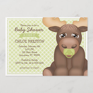 Baby Moose Baby Shower Invitation - Green & Brown