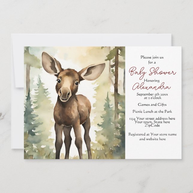 Baby Moose Gender Neutral Baby Shower Invitation (Front)