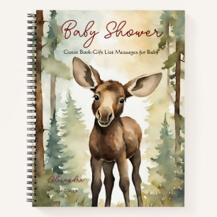 Baby Moose Neutral Baby Shower Guest Gift List  Notebook