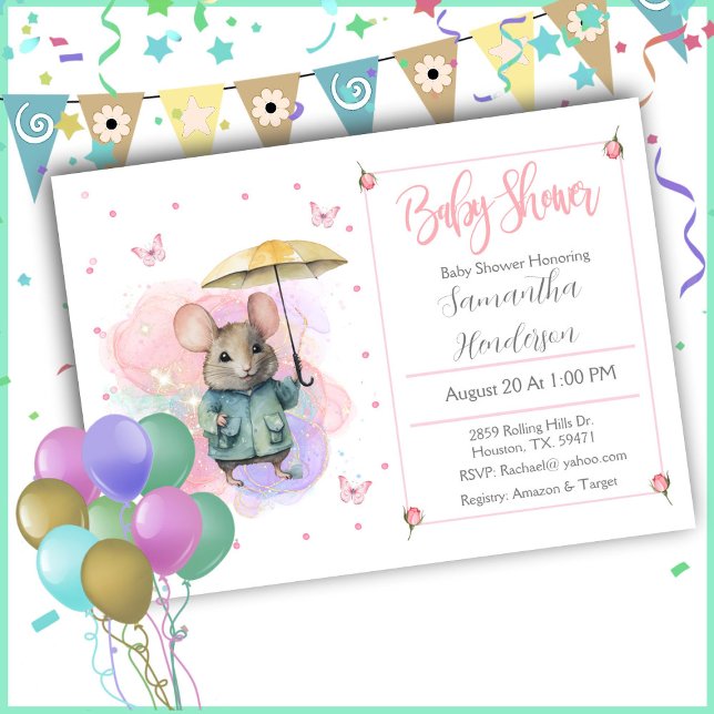 Baby Mouse Pastel Watercolor Baby Shower  Invitation (Creator Uploaded)
