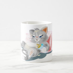 Baby Mug with Little Kitten Eating Milk - Painting