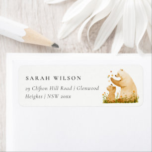 Baby Mum Bear Floral Neutal Watercolor Addrerss