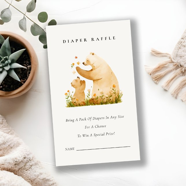 Baby Mum Bear Neutal Baby Shower Diaper Raffle Enclosure Card (Creator Uploaded)