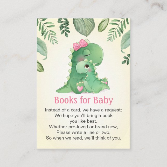 Baby Mummy Pink Girl Dinosaur Party Books for Baby Enclosure Card (Front)