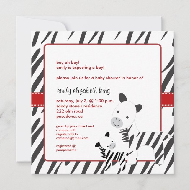 Baby+Mummy Zebra Baby Shower Invitation (Front)