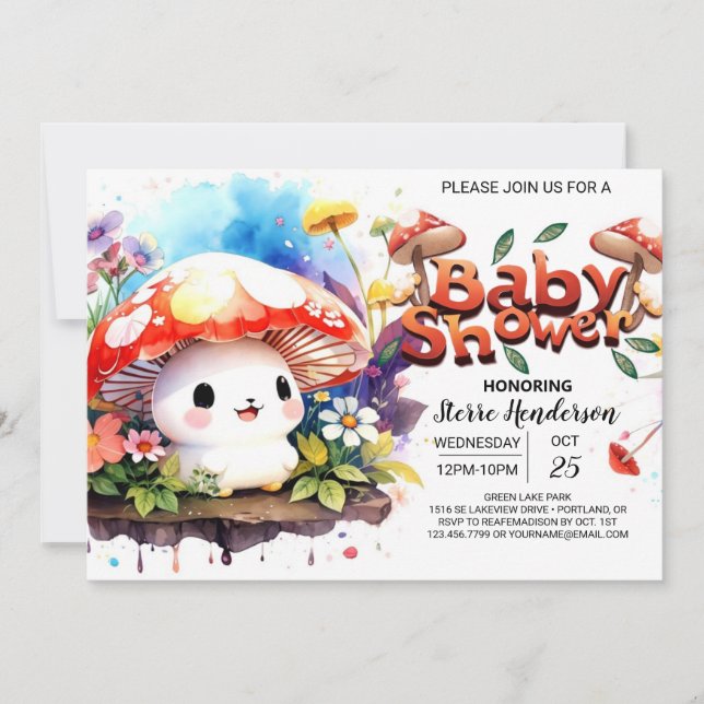 Baby Mushroom's Dreamy Expedition Baby Shower Invitation (Front)