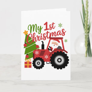 Baby My 1st Christmas Xmas Toddler Santa Tractor Card