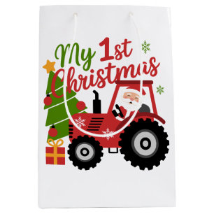 Baby My 1st Christmas Xmas Toddler Santa Tractor Medium Gift Bag