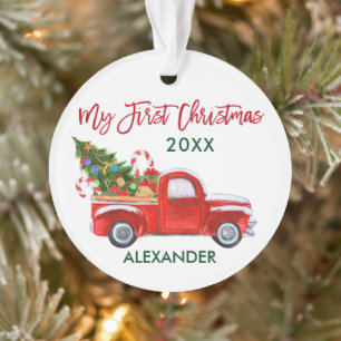 Baby My First Christmas Candy Canes Red Truck Ornament