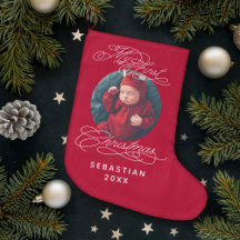 Baby My First Christmas Custom Text Photo Elegant