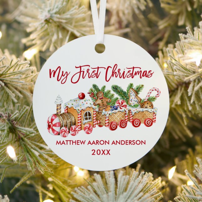 Baby My First Christmas Red Gingerbread Train Metal Tree Decoration (Insitu)