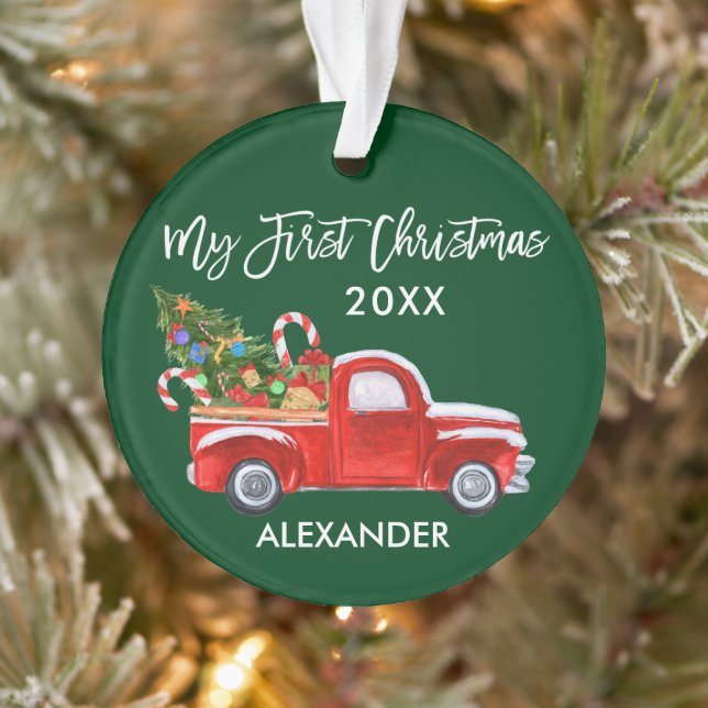 Baby My First Christmas Red Truck Candy Canes Ornament (Tree)