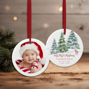 Baby My First Christmas Woodland Deer Owl Photo  Ceramic Tree Decoration