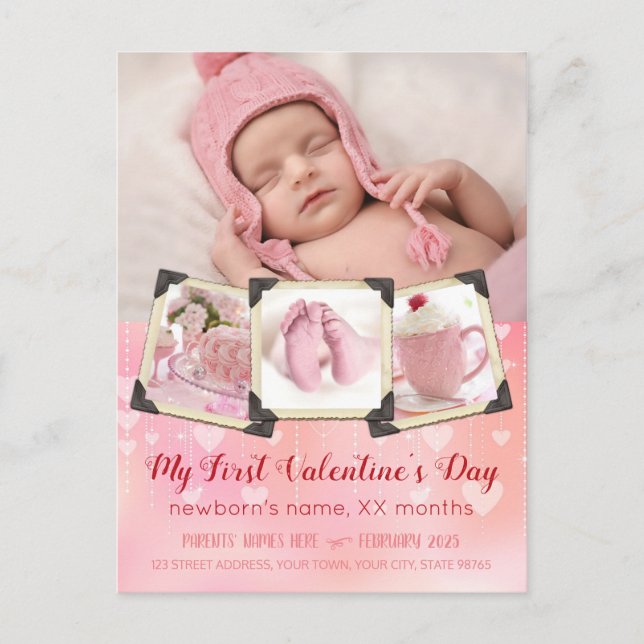 Baby My First Valentine’s Day Blush Pink Photos Holiday Postcard (Front)