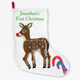 Baby Name 1st Christmas Reindeer Large Christmas Stocking