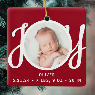 Baby Name Birth Stats Photo Red Keepsake Ceramic Ornament