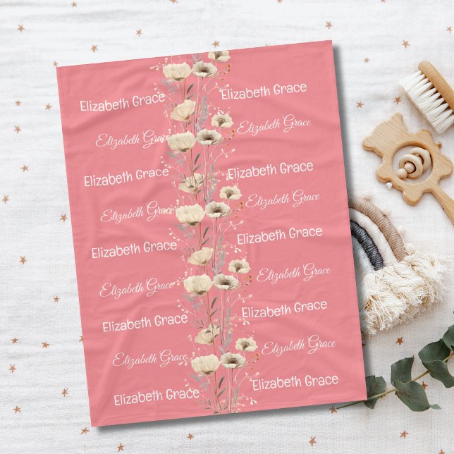 Baby Name Blanket Baby Gift Pink Baby Blanket (Personalized Pink White Flowers Baby Name Baby Blanket)