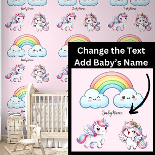 Baby Name, Cute Unicorns & Rainbow on Pink  Wallpaper