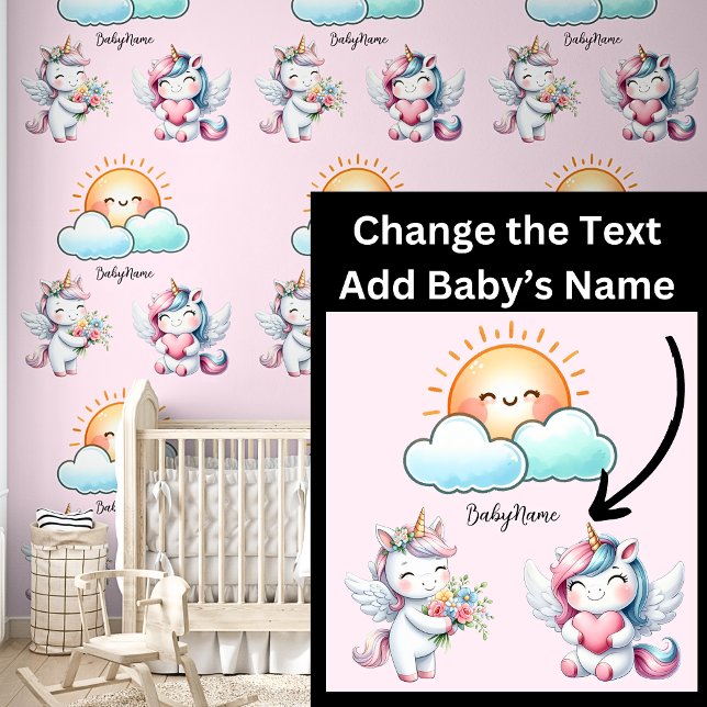 Baby Name, Cute Unicorns Sun Flowers Heart on Pink Wallpaper (Creator Uploaded)