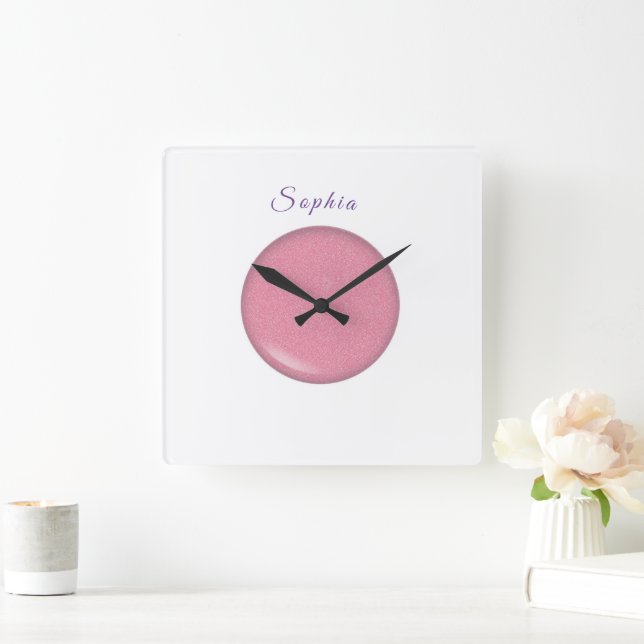 Baby Name personalized, Nursery, kids,     Square  Square Wall Clock (Home)