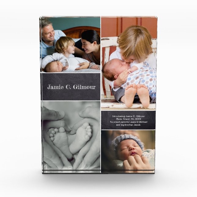 Baby Name Photo Collage Birth Announcement Block (Front)