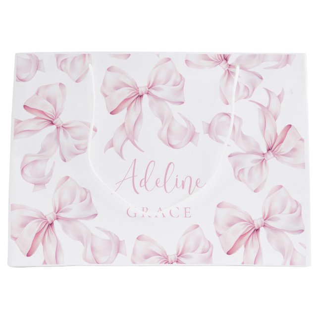 Baby Name Pink Bow Gift Bag (Front)