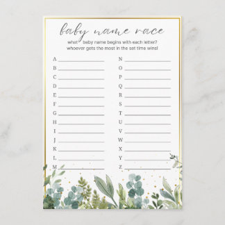 Baby Name Race Baby Animals Baby Shower Game Enclosure Card