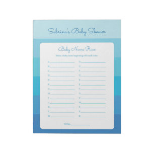 Baby Name Race Blue Ombre Stripes Baby Shower Game Notepad