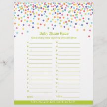 Baby Name Race Confetti Baby Shower Game