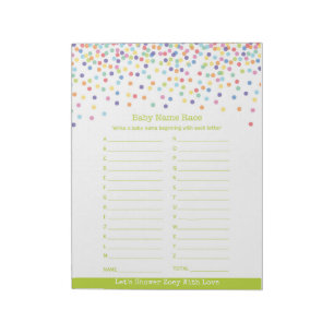 Baby Name Race Confetti Baby Shower Game Notepad