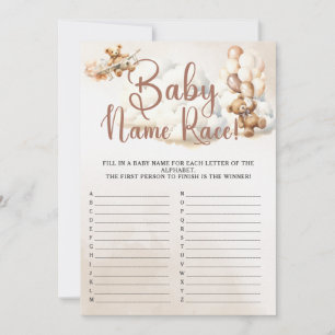 BABY NAME RACE Easy Baby Shower Game Cute Bear Invitation